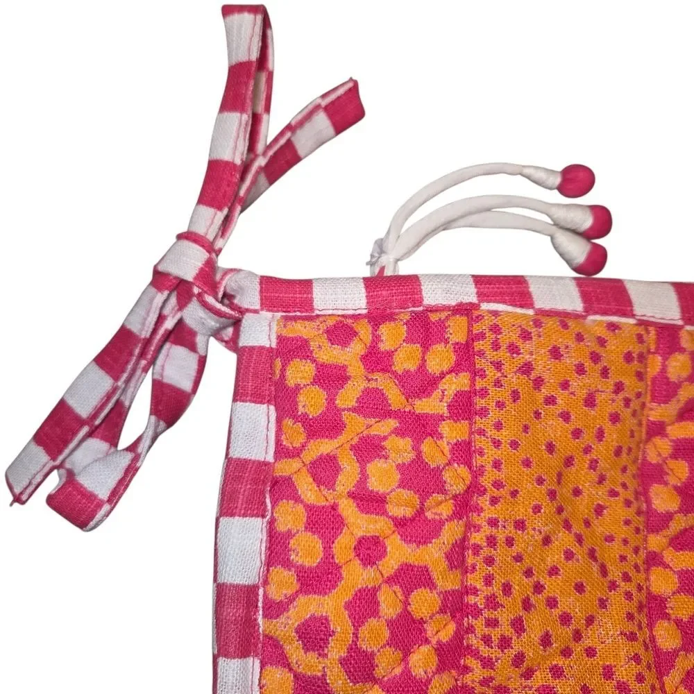 MacKenzie-Childs NWOT Designer Cosmetics Bag, Capri Pattern Quilted Cotton Pouch